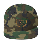 Load image into Gallery viewer, Studio Frazza Snapback Hat (Green Camo/Old Gold)
