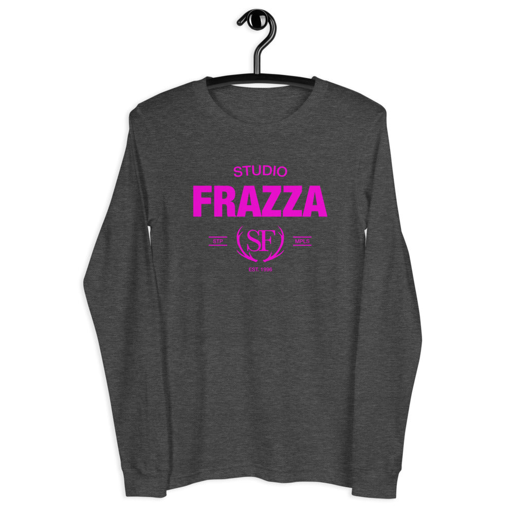 Studio Frazza Unisex Long Sleeve Tee (Dark Grey Heather/Magenta)